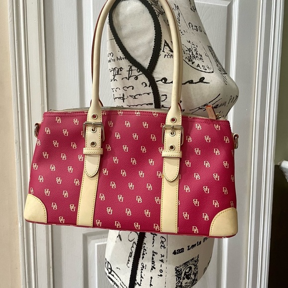 Donney and Bourke Satchel Bag Hot Pink/Tan Logo all over Zipped Quiet Luxury - Picture 5 of 7